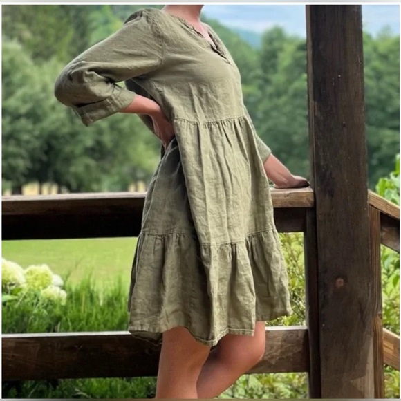 Bellambra Olive Green V-Neck 100% Linen Dress Made‎ in Italy - Size Medium - Picture 12 of 12